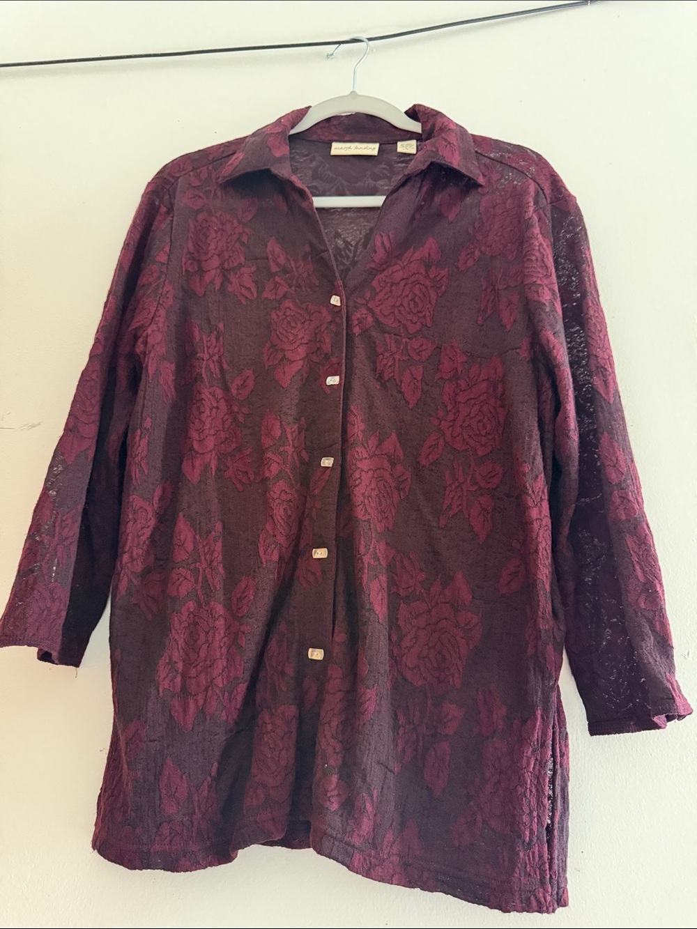 Marsh Landing Burgundy Floral Button-Down Blouse